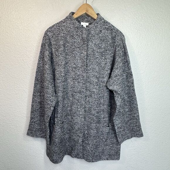 J Jill Sweater Coat L Marled Gray Long Knit Wool Button Heavyweight Lagenlook - Picture 1 of 9